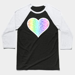 Pastel Rainbow and White Leopard Print Heart Baseball T-Shirt